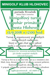 Minigolfový turnaj o pohár primátora mesta Hlohovec 2018